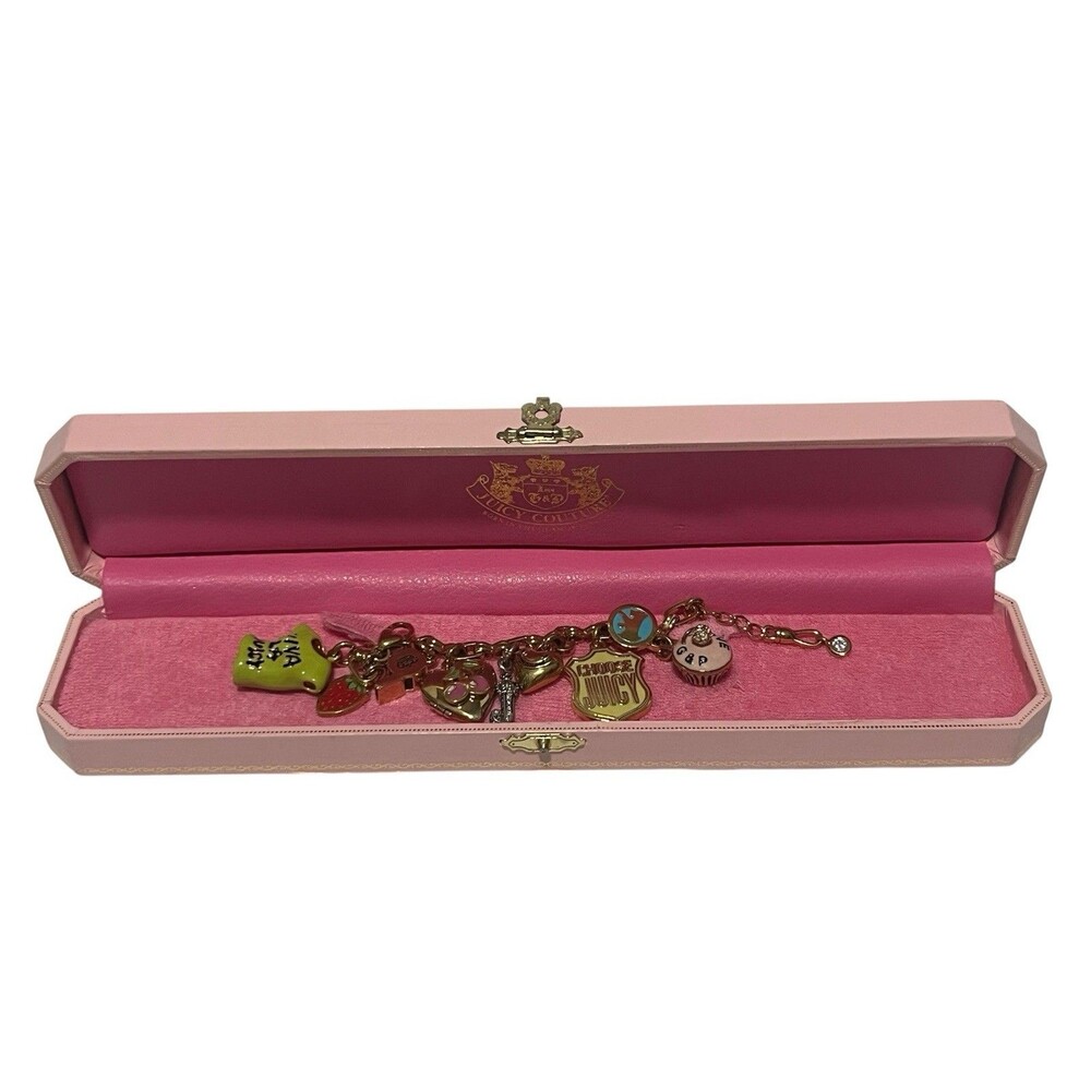 2007 Juicy Couture Gold Children’s Charm Bracelet w/ 9 Charms *Rare* *Retired*